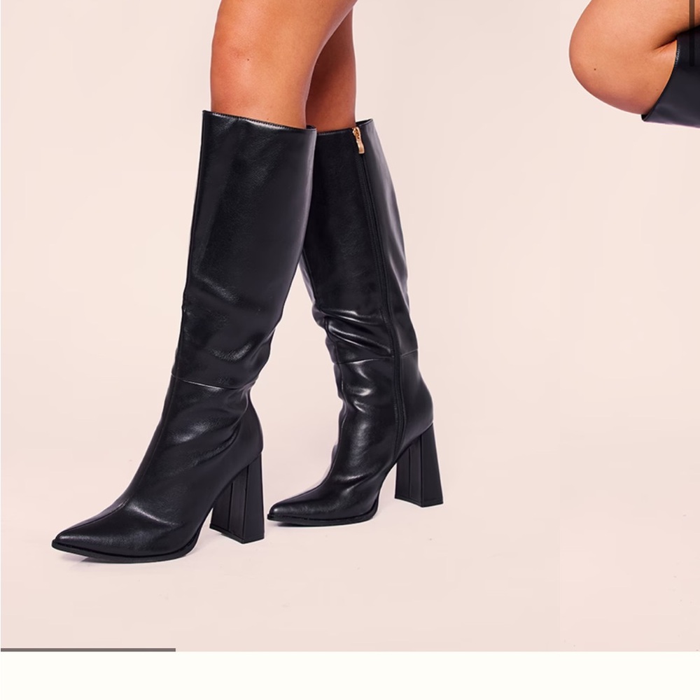 Black Leather Knee-High Boots